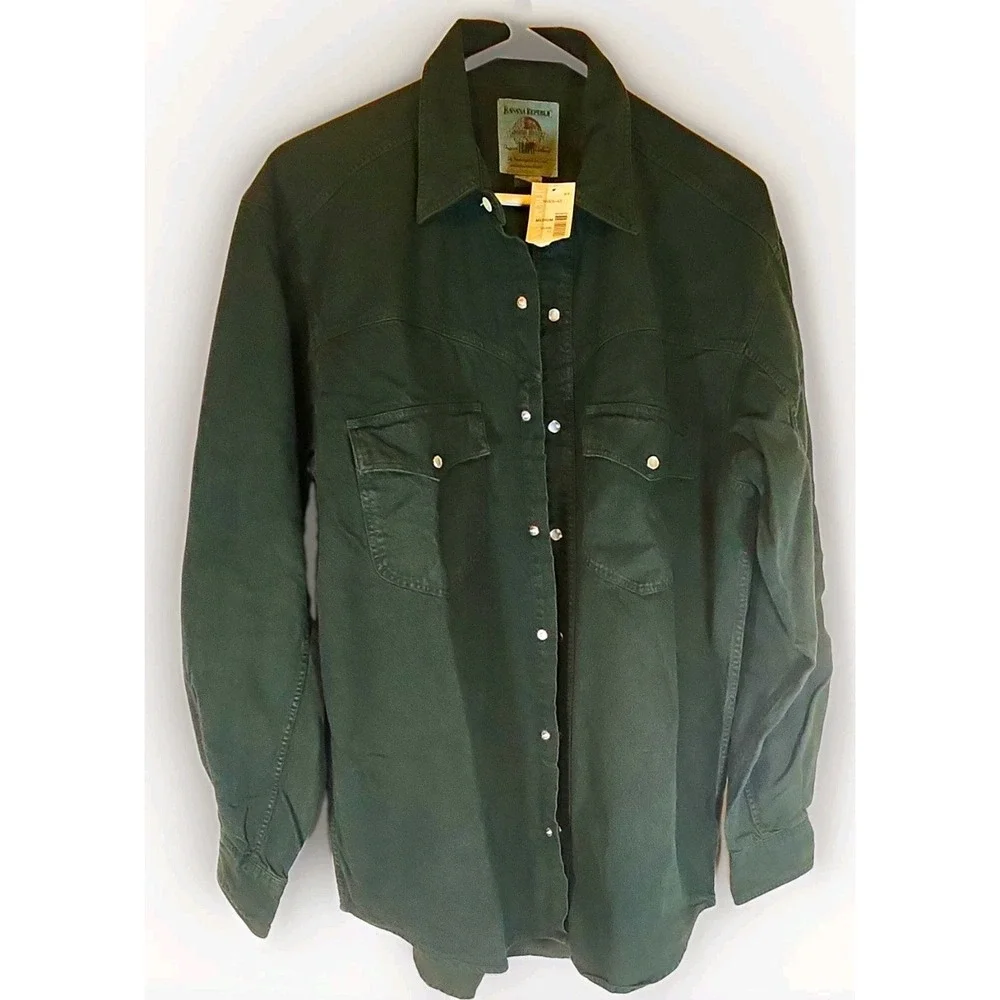 Banana Republic Adventure Outfitters Men's M Green Denim Cotton Button-Up Shirt